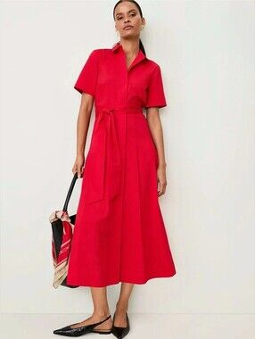 Ann Taylor Collared Midi Shirtdress, Poppy Red, NWT